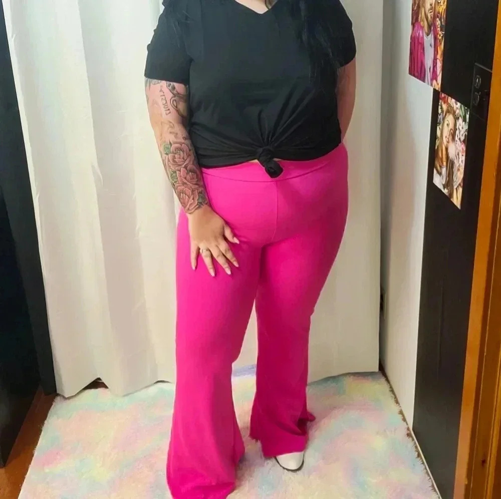 Plus Size & Straight Size Hot Pink Stretchy High-Waisted Flare Pants